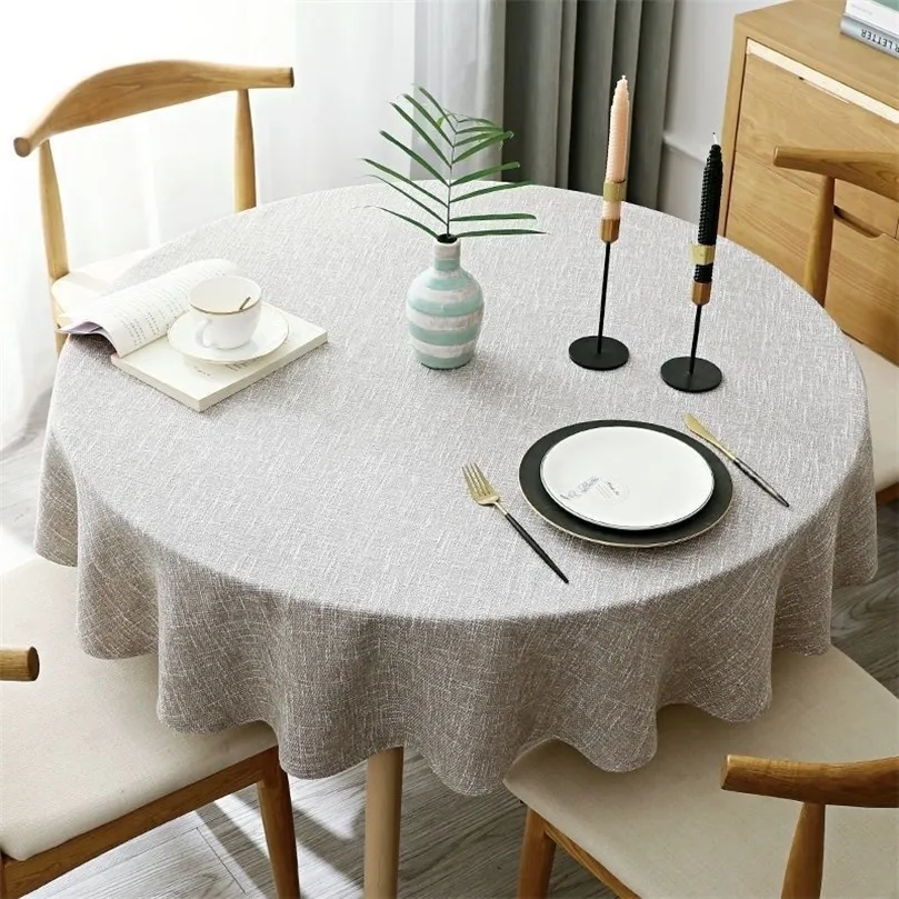 Tischdecke aus schlichter Baumwolle und Leinen, rundes Tuch, einfarbig, für Esszimmer, Tee, Zuhause, Obrus Tafelkleed, Kaminsims 220906