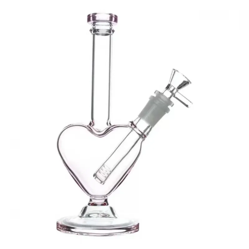 23cm 심장 모양 흡연 파이프 유리 비이커 14mm 암컷 후크 남성 그릇 두꺼운 병 Bong Dab Rig Water Cup Recycler 유형