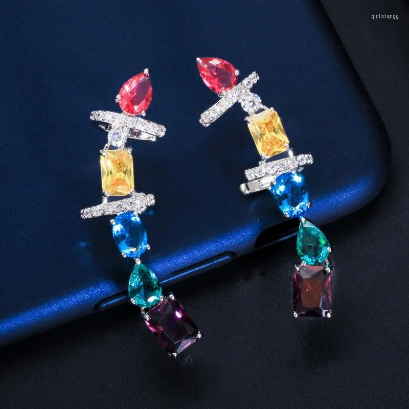 Backs Earrings Gorgeous Multicolored Cubic Zirconia Crystal Big Long Chunky Ear Cuff For Women Brincos Jewelry