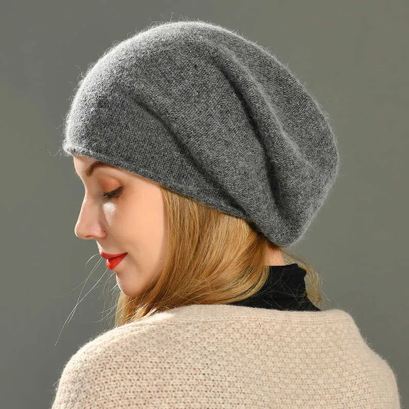 Beanie / Skull Caps Donna Slouch Beanies Skullies Alta qualità femminile Solid Cashmere Wool Knit Beanie Hat Girl Winter Warm Bonnet Outdoor T221020