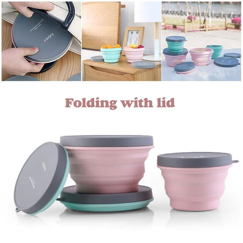 Bowls 1pc 500/1000ML Bowl Sets Silicone Folding Lunch Box Portable Foldable Salad With Lid
