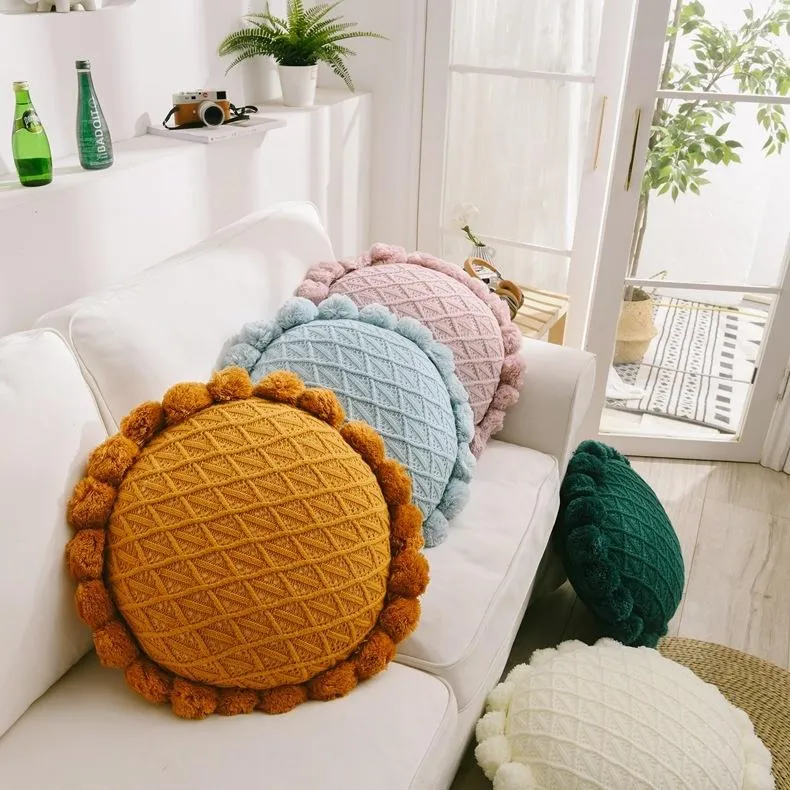 Pillow Knitting Boho Chic S For Decorative Sofa Wool Futon Cover Solid Color Ball Large Sofas Body