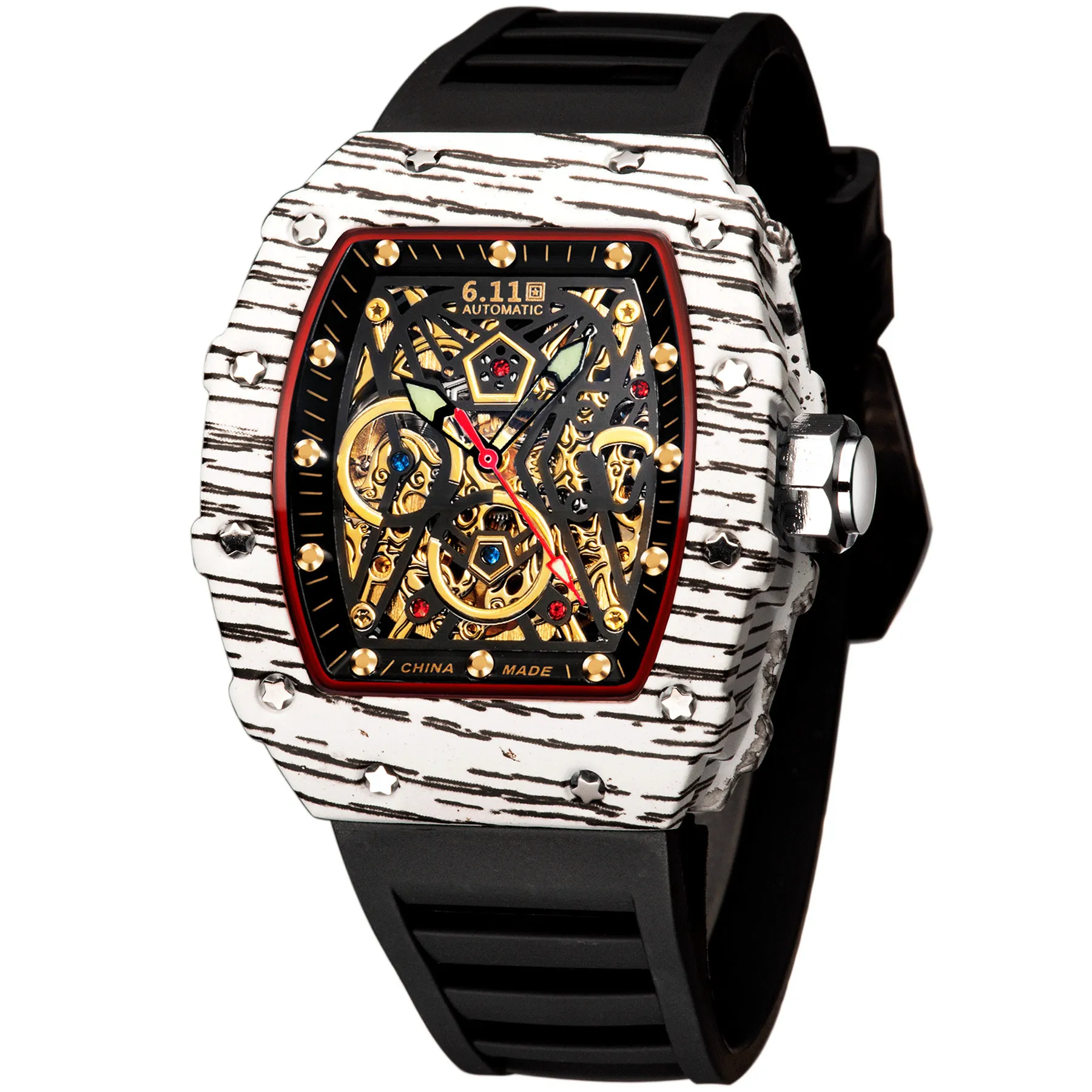 Relógio mecânico automático masculino de luxo tonneau branca em aço inoxidável squeleleton relógios de pulso 50-03 Montres de luxu