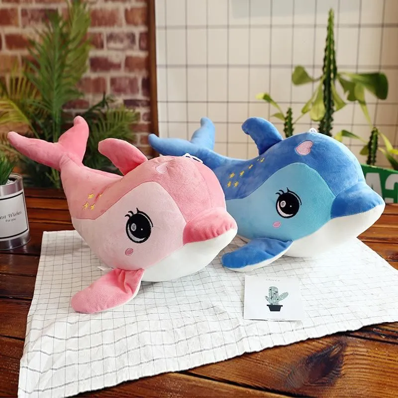 PLUSHS Toys sete estrelas Dolphin Plush Doll Doll Simulation Sea Animal Doll Pillow Filôs para dormir Presente ZM1020