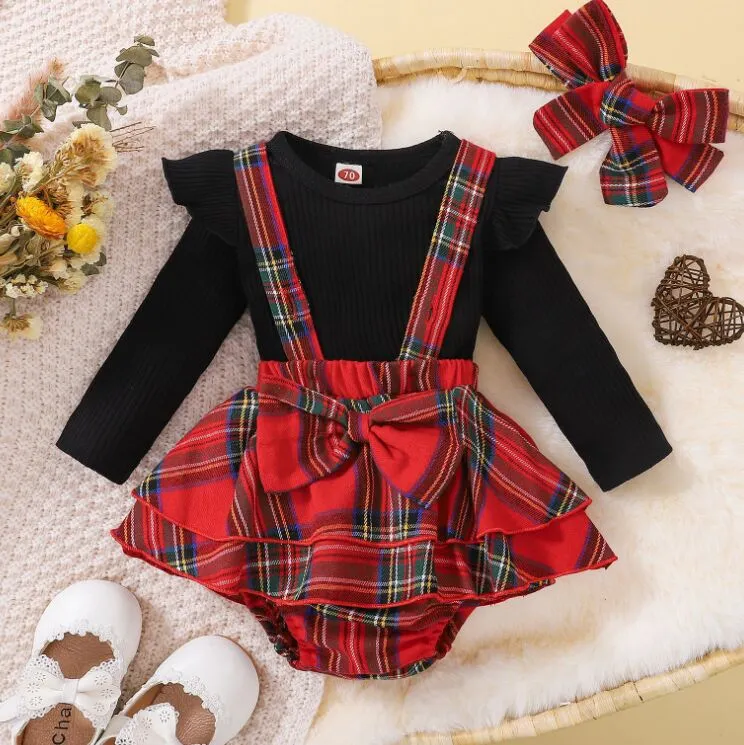 Baby rompers flickor kläder sätter spädbarn outfit ruffles romper topp båge myrar nyfödda småbarn spädbarn 3 st.