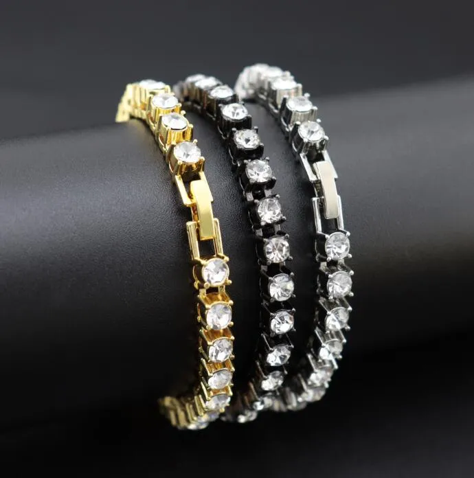 Men's Single Row Bracelet Full Rhinestone 5mm Tennis Chain Bracelet Hip Hop Accessories