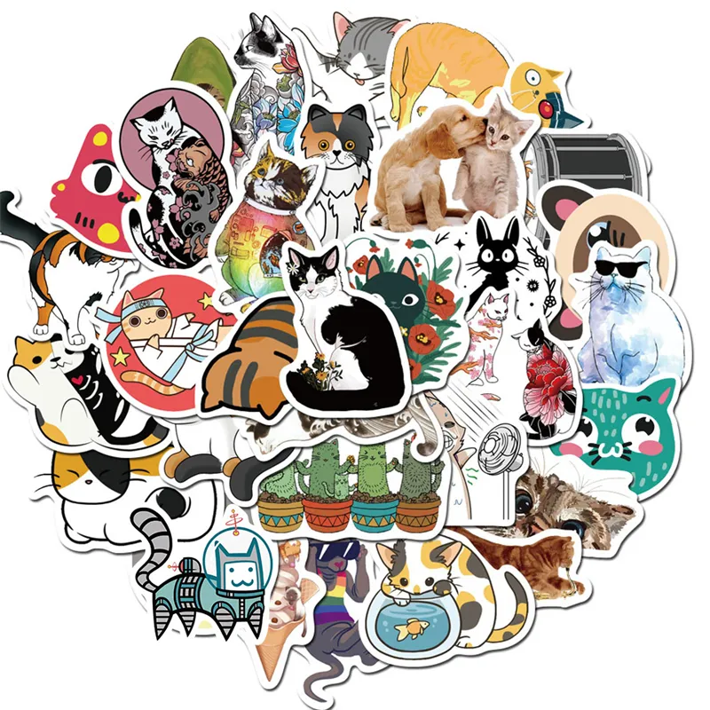 50 Cute Cat Animal Vinyl Animal Stickers For Kids And Teens Waterproof For Laptop, Bumper