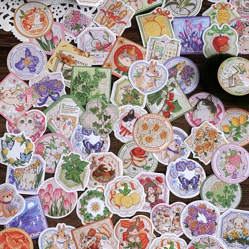 Geschenkomschakeling 46 stks Plantstickers Stationerijen Leveringen Lijm Diy Sticker voor Scrapbooking Journal Kalenders Kunstvaartuigen