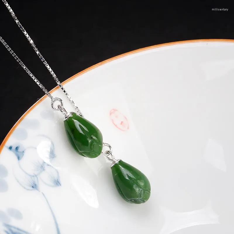 Baumelnde Ohrringe aus reinem S925-Silber, die alte Wege wiederherstellen, natürliche Hetian-Jade, Magnolie, zusammengezogenes Joker-weibliches Ohr