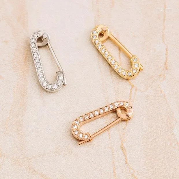 Hoopörhängen Original märke 925 Sterling Silver 18K Gold Vermeil Delicate Pave Cz Diamond Safety Pin Small Huggie Earring