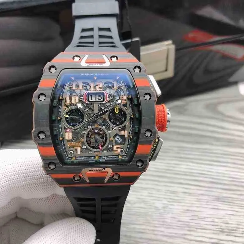 Luxe heren monteurs horloge koolstofvezel rood heren multifunctioneel automatisch mechanisch horloge persoonlijkheid grote wijzerplaat kalender 1