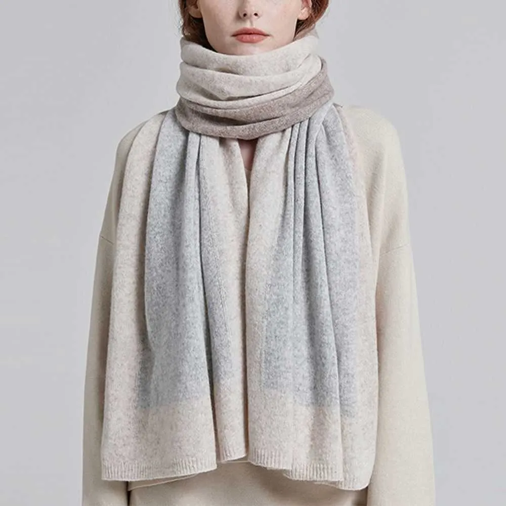 Halsdukar aopu 100% ren ull kvinnors halsduk vinter koreansk blandad färg varm haklapp tjock sjal dubbel användning stickad skarv