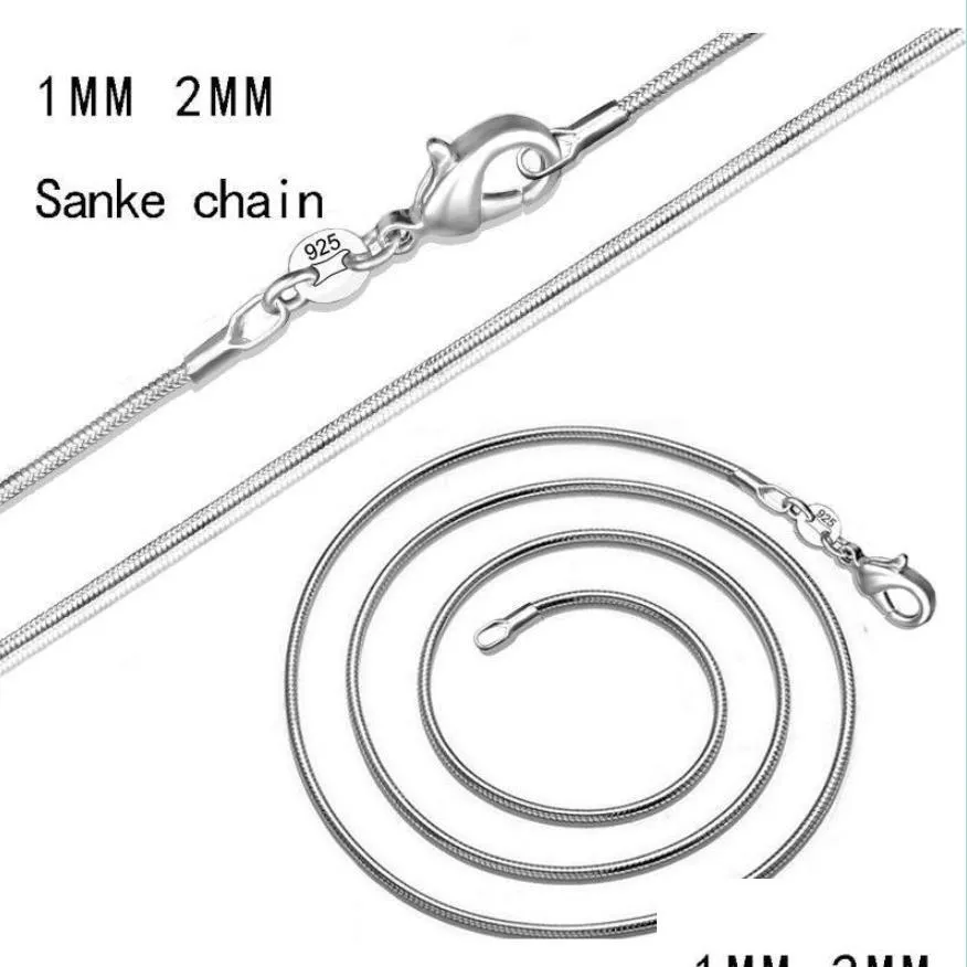 チェーン1mm 2mm 925 Sterling sier Snake Choker Necklaces in Optional Size 16 18 20 22 24 28 30インチドロップ配信2022ジュエリーf dhmtd