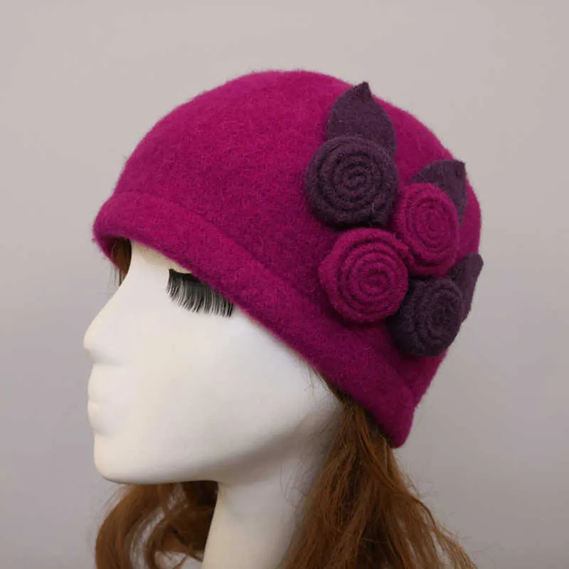 Beanie/Skull Caps New Women Fedoras % Pure Wool Dome Winter Hats For Women Floral Casual Brand Warm Lady Autumn Floppy Soft Girls Fedoras T221013