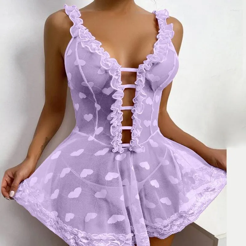 Women's Sleepwear 2022 Women's Underwear Sexy Lingerie Erotic Transparent Set Home Nightwear Hollow One-piece Plus Size S-5XL Suit