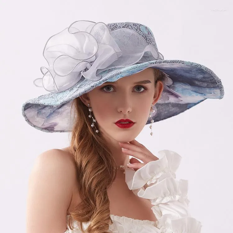 Headpieces Wedding Hat Chapeau Mariage Femme Lace Facinator Hats Blue For Women Elegant Bridal Accessories 2022