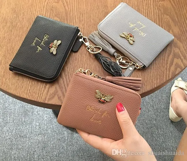 Women's wallet Rectangle Genuine leather Soft cowhide Women's billfold Zero purse Small Checkbook. Wallets. Card bag. honeybee. Short E22134