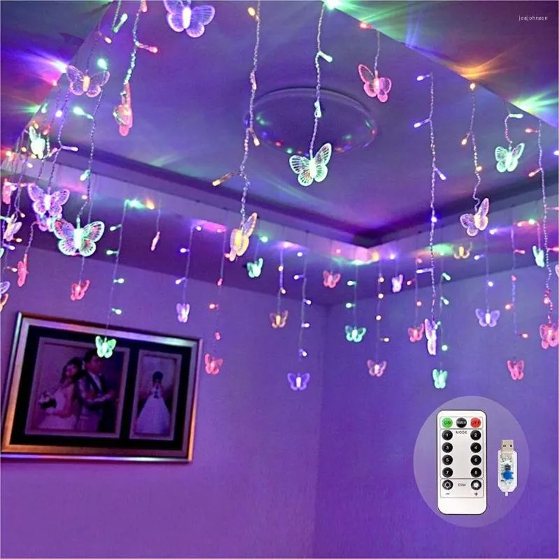 Saiten 19.7ft 128 LED Butterfly String Lampe 8 Modi wasserdichte Feenlichter mit Fernbedienung f￼r Hochzeitsfeierdekoration