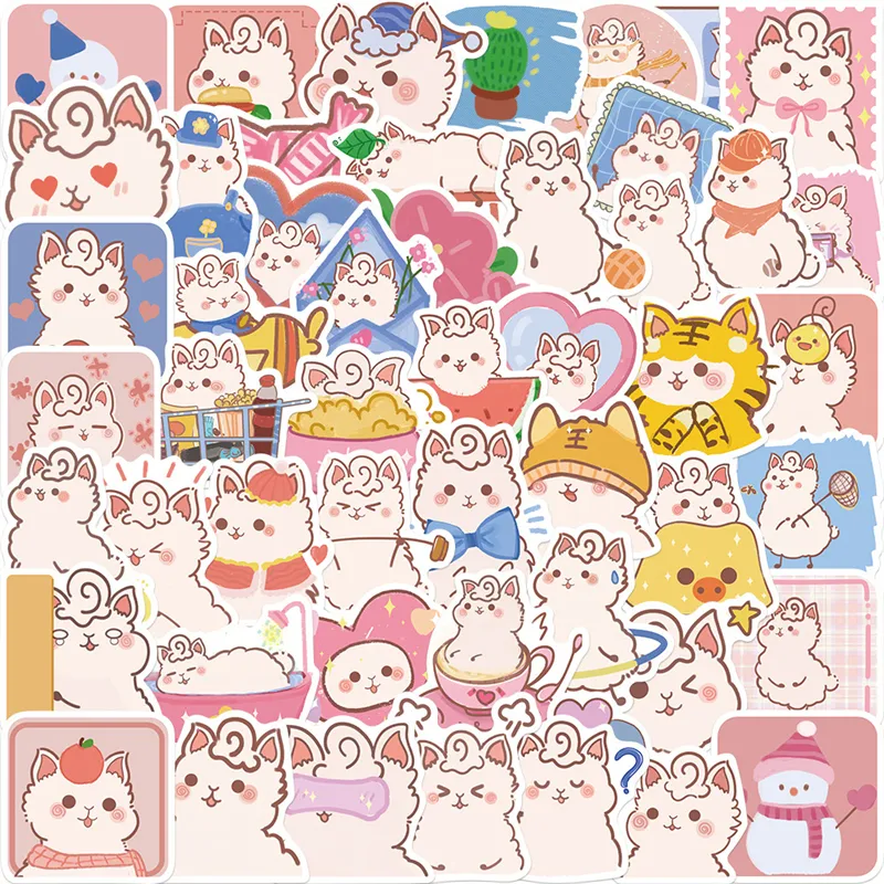 50Pcs Cute Alpaca Animal Stickers for Kids Teens Vinyl Waterproof Sticker for Laptop Bumper Skateboard Water Bottles Computer Phone SJS042