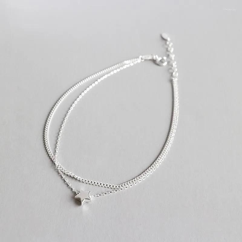 Anklets Thread Anklet Real Silver 925 For Women 2022 Luxury Jewelry Accessories Festival Party Simple Star Double Chain Girls