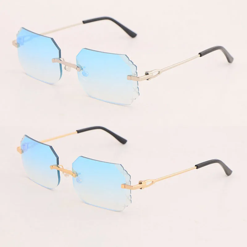 Mens Rimless Sunglasses Large Square Diamond Cut... From  display picture 3