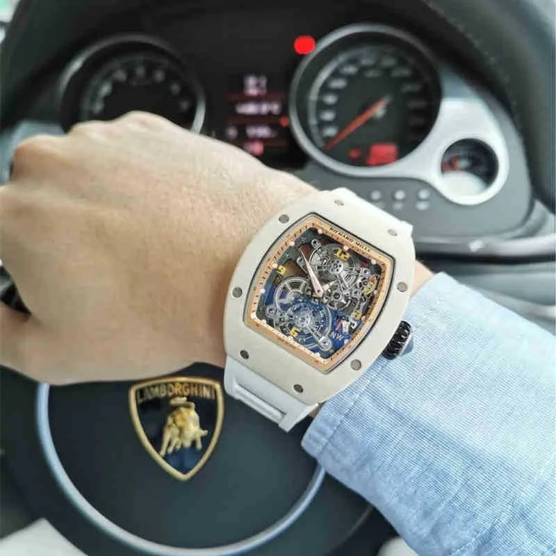 Luxe Heren Mechanica Horloges Horloge Vat Horloge Rm001 Witte Keramische r Automatische Machines 35-02 Tourbillon