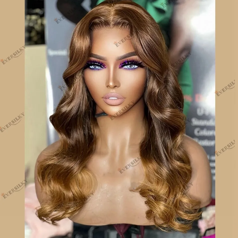 Perruque Lace Front Wig naturelle indienne Remy, cheveux humains, Body Wave, brun blond ombré, 13x6, 360 lacets, pour femmes