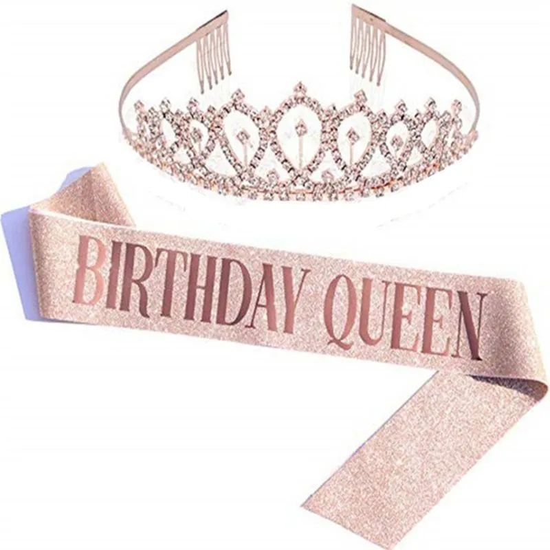 Birthday Queen Sash Glitter Gold Happy Birthday Sash for Women Princess Rose Gold Party Favors Supplies and Decorations MJ0756