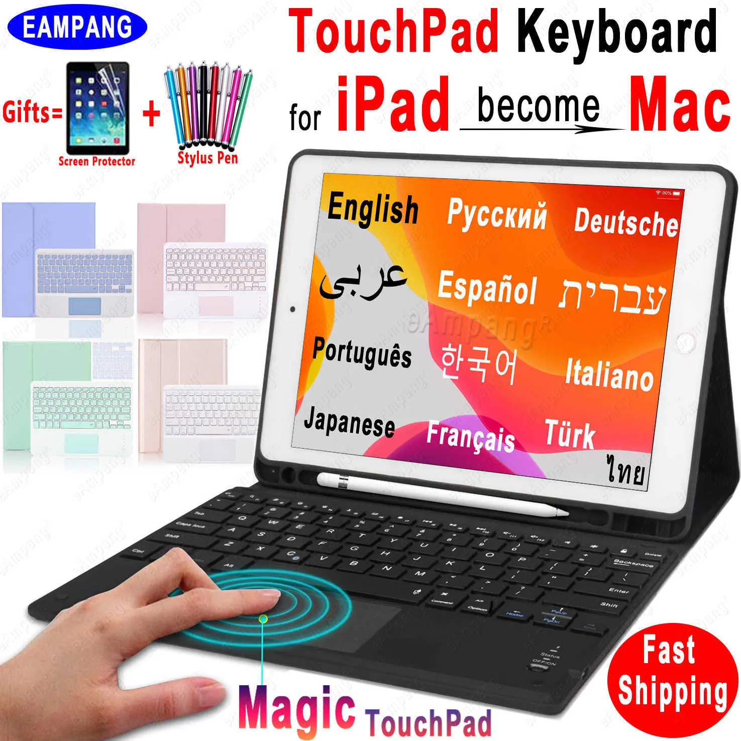 Tablet PC Cases Bolsas Magic Keyboard para iPad 10.2 Case 9th 8th 7th Generation Air 2 3 4 5 10.9 Pro 9.7 10.5 11 12.9 2018 2020 2021 W221020