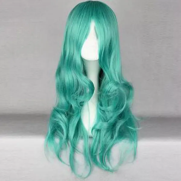 Neue beliebte synthetische Cosplay COS Perücke langes lockiges Haar Cyan Perücke