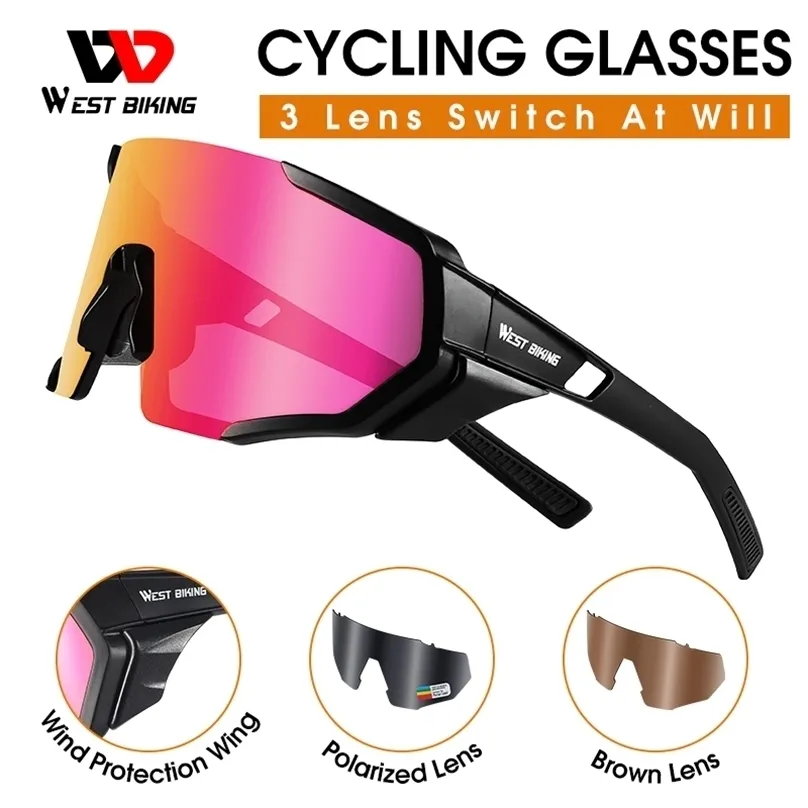 Utomhus Eyewear West Cykling 3 Lens Polariserade cykelglasögon UV400 SPORT SPORT SUNGLASSES Män kvinnor MTB Road Bike Goggles 221019