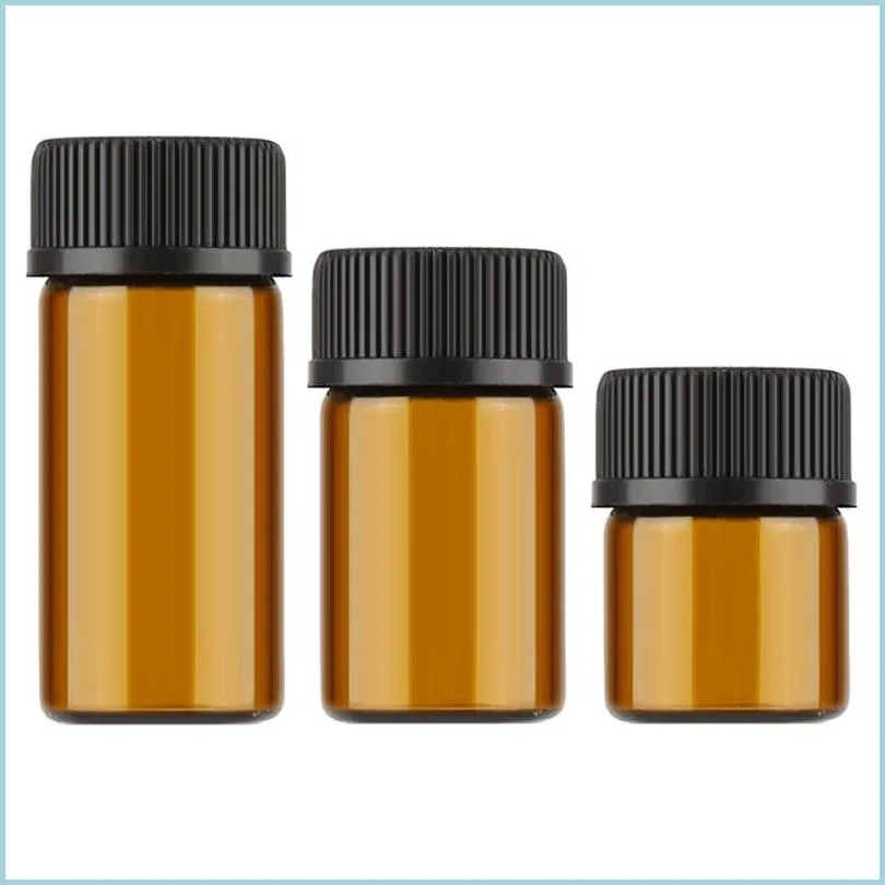 Botellas de embalaje 1 ml 2 ml l dramas ￡mbar/botellas de vidrio transparente con tapa de pl￡stico Vials de aceite esencial por botella de prueba 455 n2 dhlst