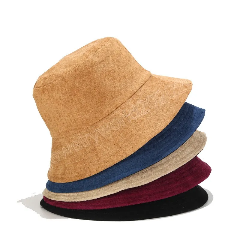 따뜻한 여성 버킷 모자 겨울 스웨이드 인공 모피 두꺼운 따뜻한 플러시 여성 양모 피셔 맨 모자 선 스크린 파나마 모자