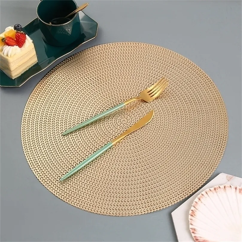 6 4pcs Yuvarlak Placemats Restoran Yemek Masası Buğday Kulak Desen Dekorasyon Mat İçi Boş PVC Yemek Table Biftek Plaka Pad 220627