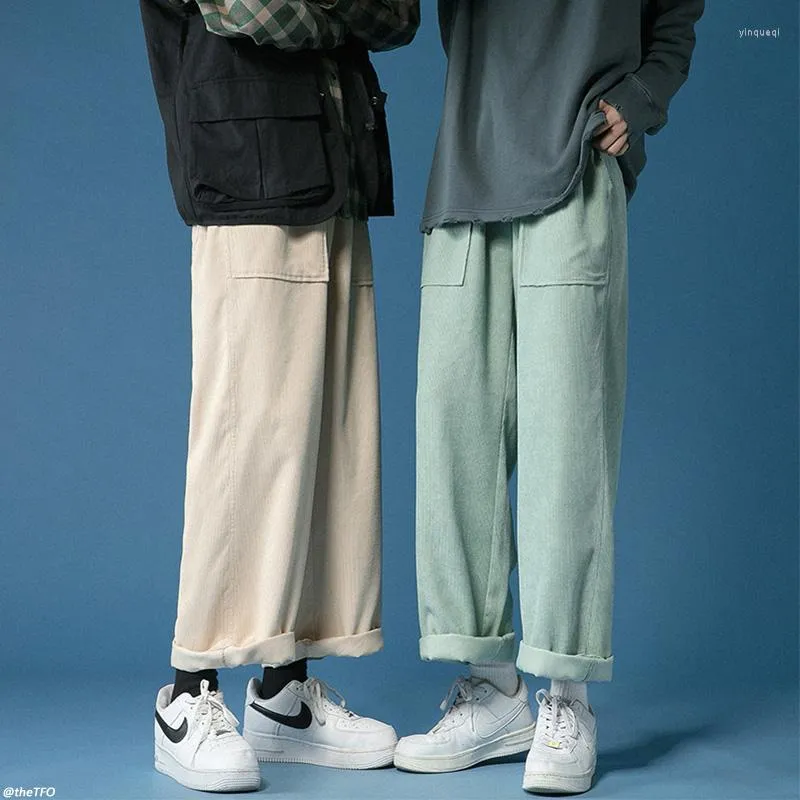 Pantalons pour hommes Hommes Large Jambe Corduroy Pour Japonais Harajuku Cargo Vêtements Adolescent Lâche Pantalon Occasionnel Tendances De La Mode Coréenne Streetwear