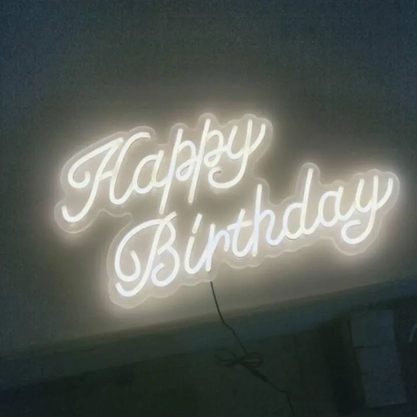 Grattis på födelsedagen neonskyltar för vägg sovrum rum fest dekor 14 5 x 7 8 tum 2096