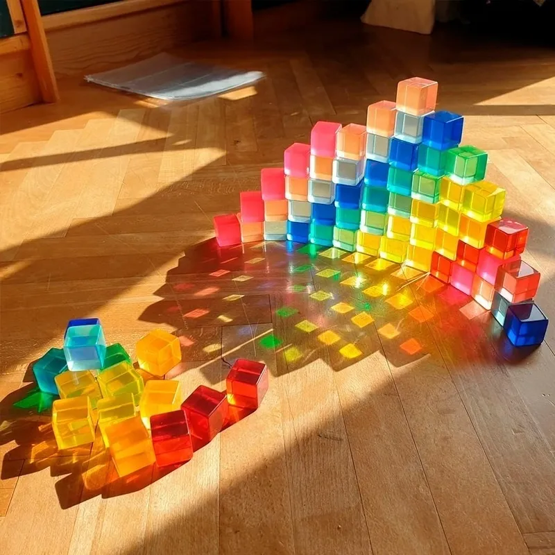 Блоки дети Montessori Education Toys Акриловые кубики блокируют драгоценные камни, дети изучают цвет светопроводной тень.