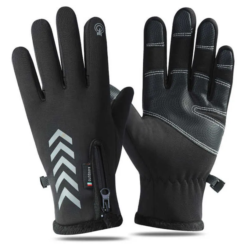 Winter Gloves Mens Touch Screen Non-Slip Unisex Waterproof Windproof Warm Cycling Cold Gloves Fashion Zipper Sports Gloves