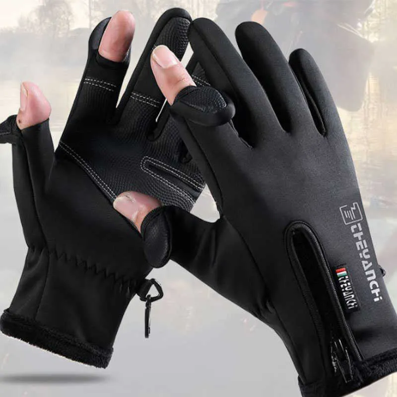 Winter Fishing Gloves 2 Finger Flip Waterproof Windproof Cycling Angling Gloves Warm Protection Fish Angling Gloves