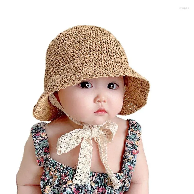 2023 Spring/Summer Baby Infant Straw Hat With Sun Lace Bow For Girls
