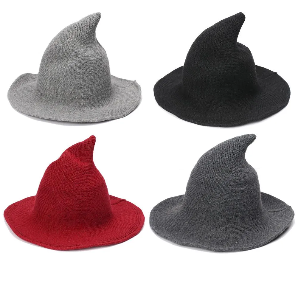 Chapeaux de sorcière d'Halloween diversifiés le long du bonnet de laine de mouton tricot chapeau de pêcheur femme mode sorcière pointu bassin seau RRE15229