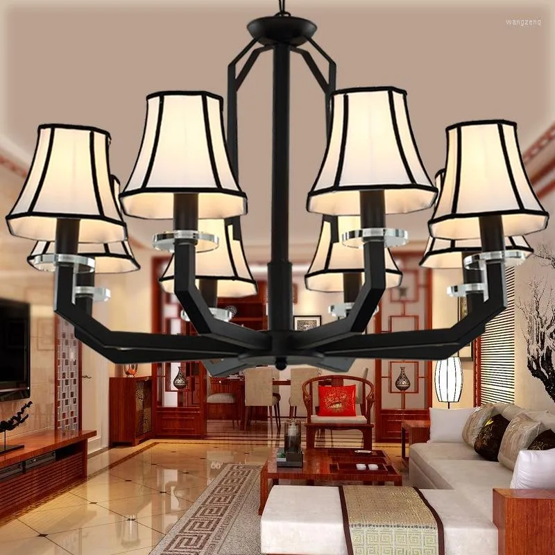 Lampes suspendues Lustre en fer chinois Tissu noir Chambre américaine El Room 3/5/6/8 Heads ZA81043