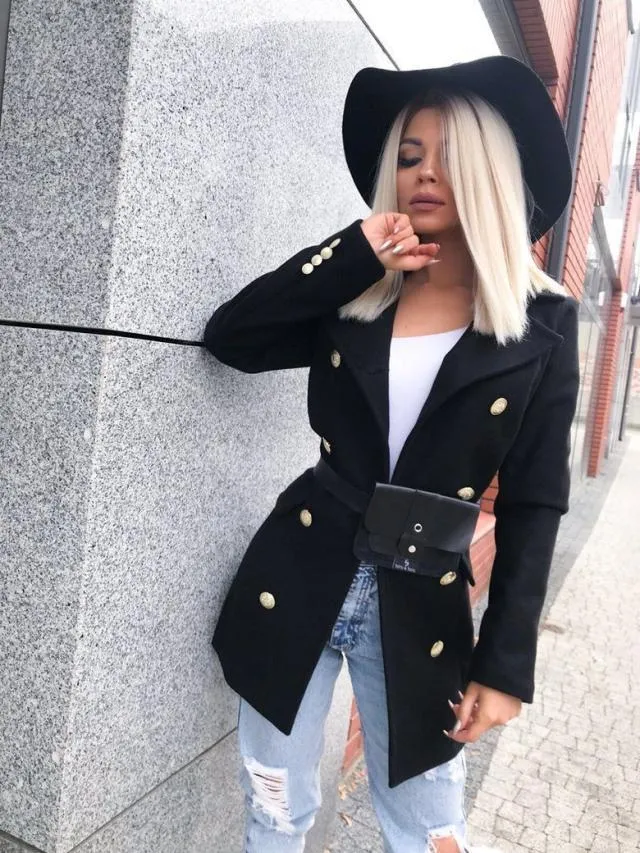 Korta kl￤nningar blazer ulljacka vindbrytare knapp v-ringning l￥ng￤rmad kvinnor kim kardashian kylie jenner myriam fares formella parti prom kl￤nningar