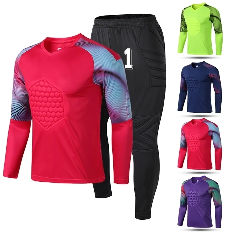 Ensembles de course pour hommes Adulte Football Gardien Uniforme De Protection Éponge À Manches Longues Enfant Formation Football Jersey Top Pantalon 221019