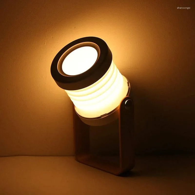 Luci notturne Pieghevole Manico in legno Lampada da lettura a lanterna Touch Control Ricarica USB Tavolo a LED pieghevole portatile