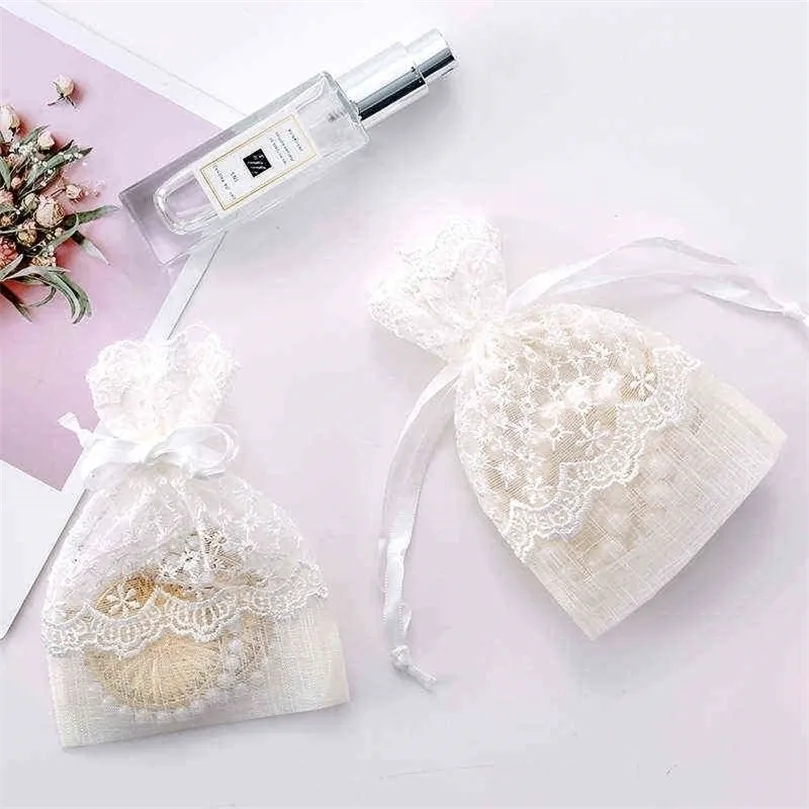 White Star Star Lace Prawtring Yarn Bag Beam Lace Design Jeia Bolsa de Armazenamento de Bolsa de Armazenamento Home Organizador 20pcs CX220124