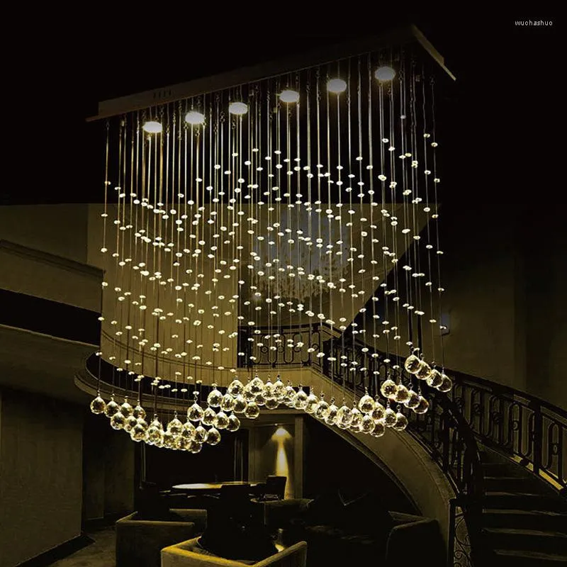 Lampy wiszące kryształowe żyrandole LED Chrome wykończona światła fala grafika