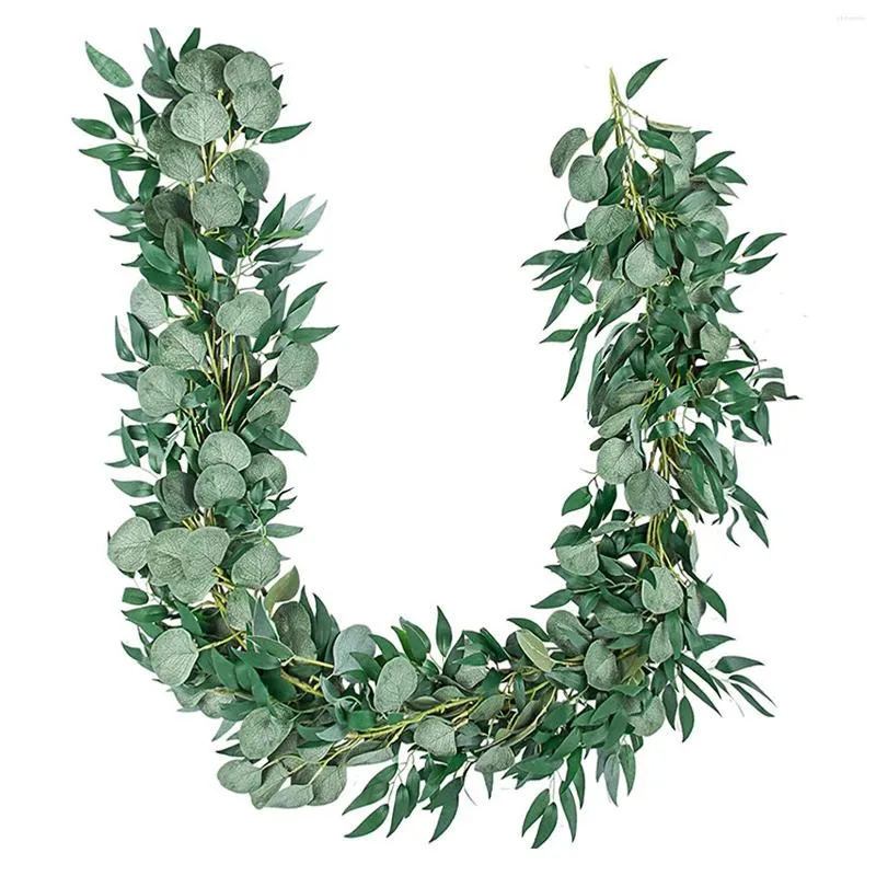 Fleurs décoratives guirlandes d'eucalyptus 5.9ft feuilles artificielles vignes faux saule plantes de verdure pour la fête