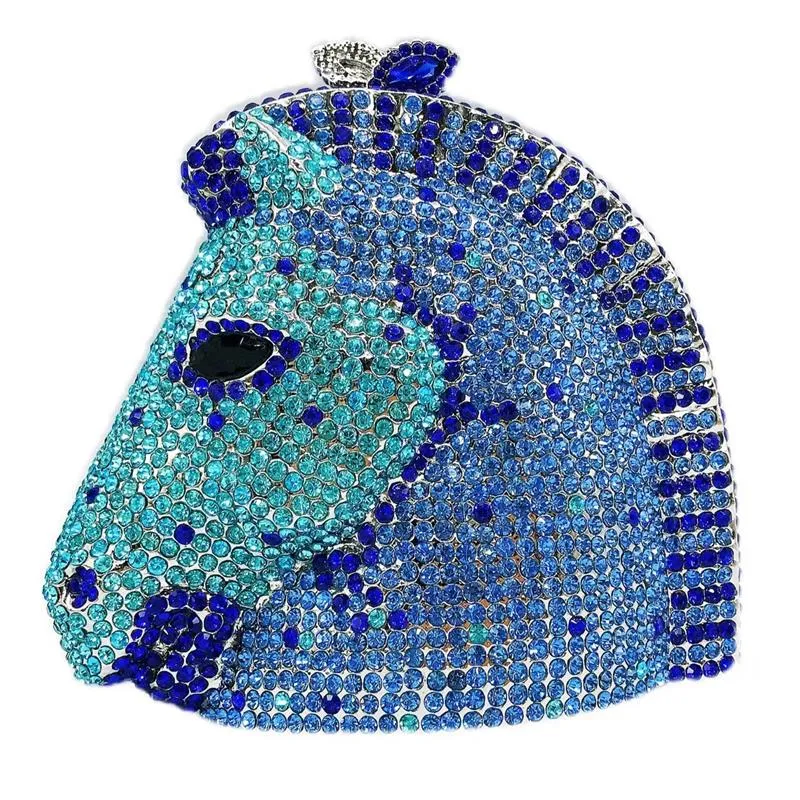 Cabeça de cavalo diamante incrustado jantar saco gem banquete animal completo tridimensional europeu e americano senhora bolsa 0001