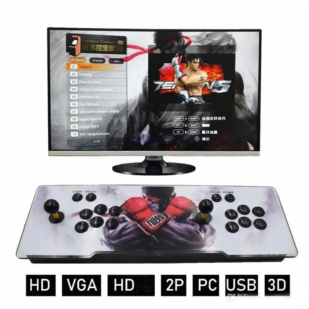 2323 في 1 عالي الدقة مضيف لعبة المنزل Moonlight Pandora 12S 3D Box 1280 720p 32GB Arcade HD Games Console VGA Outder262p